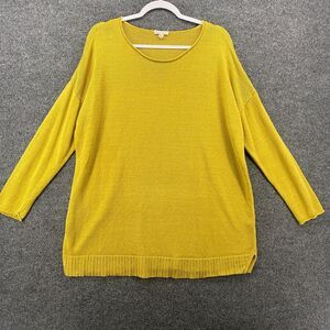 Eileen Fisher Sweater L Mustard Organic Linen Pullover Hippie Lagenlook Casual